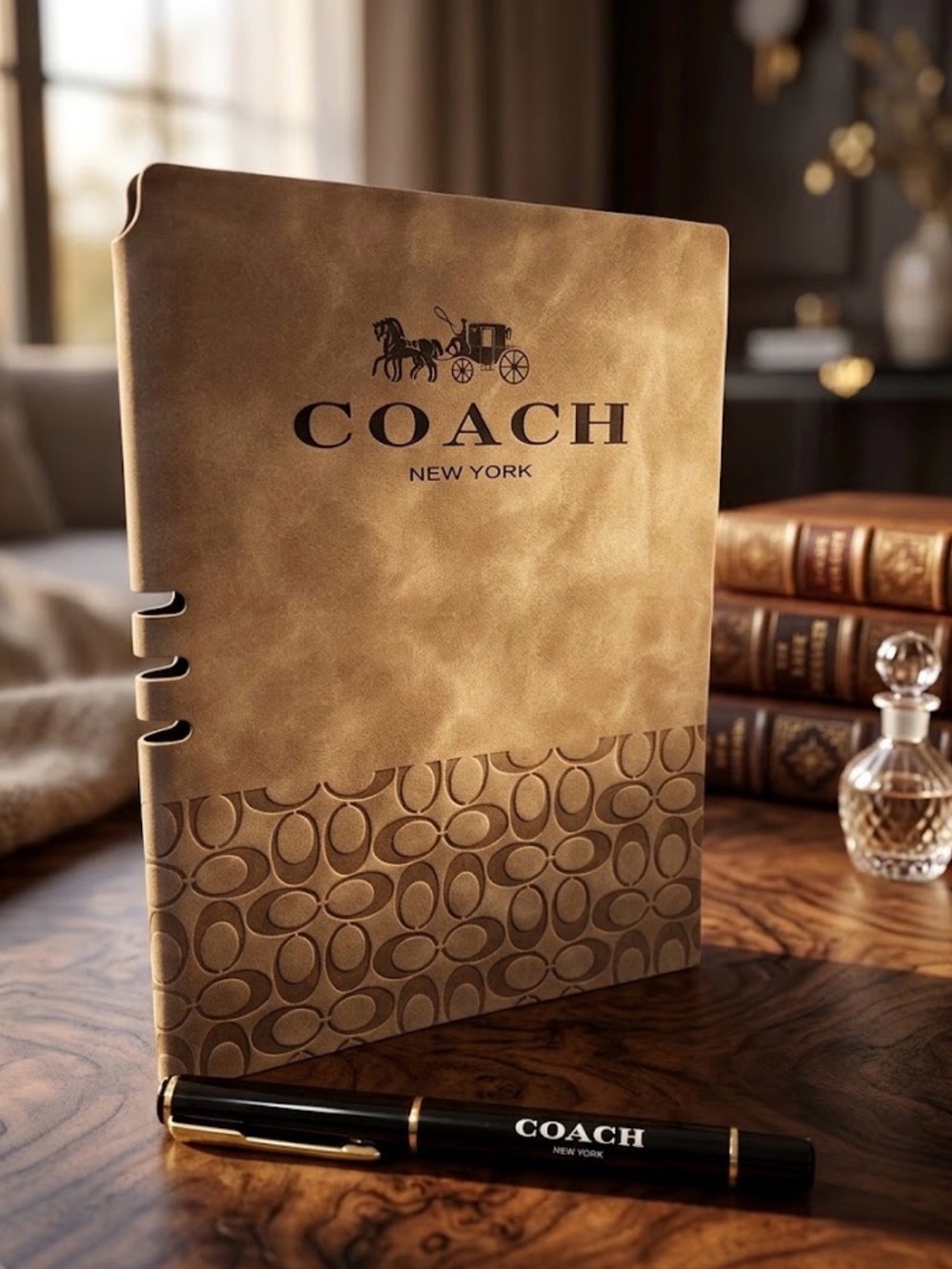 Coach Faux-Suede Journal Notebook & Black Pen 168-Pages Planner Novelty NEW GIFT
